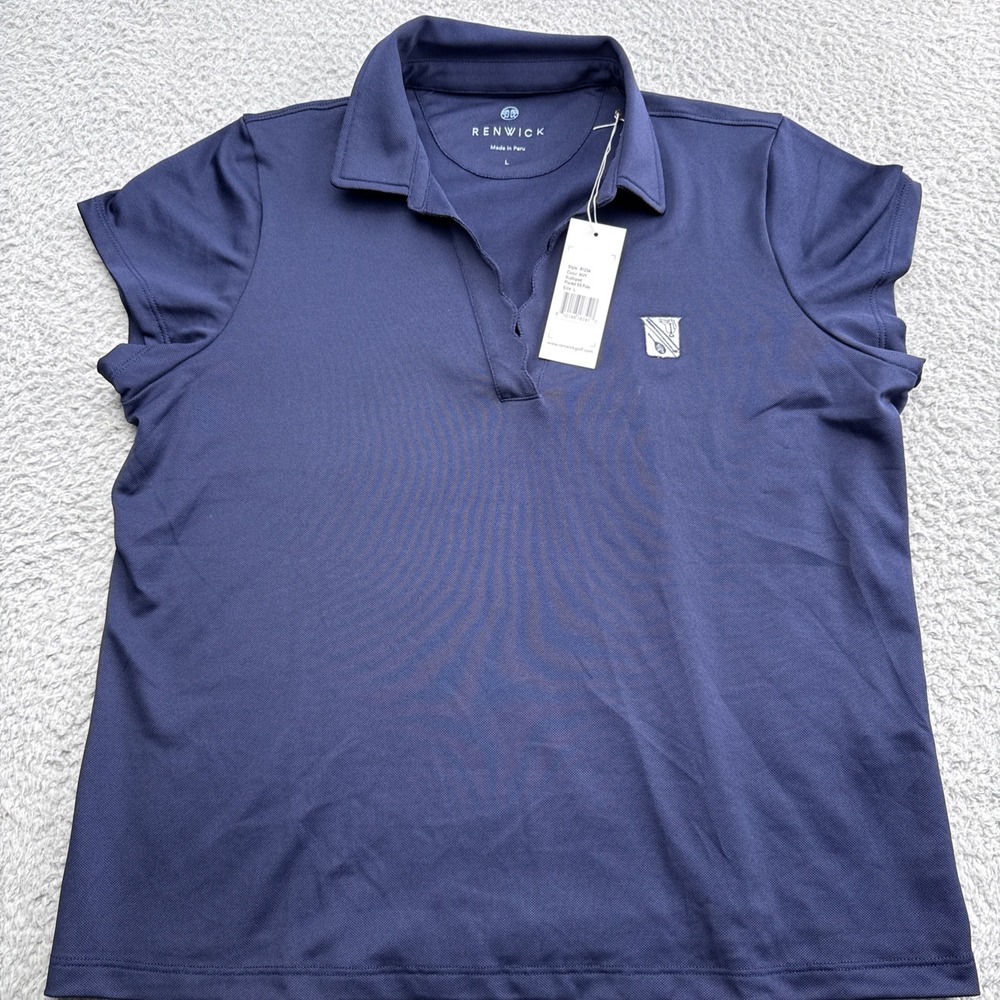Renwick Polo Golf Shirt Womens Large Blue Scalloped Placket S/S Performance Top